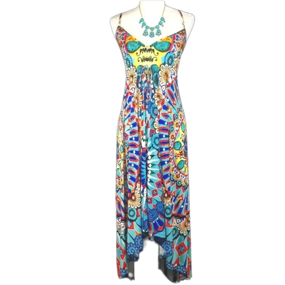 Venus Sleeveless Multicolor pattern Summer High Low Dress. XS - Picture 1 of 12